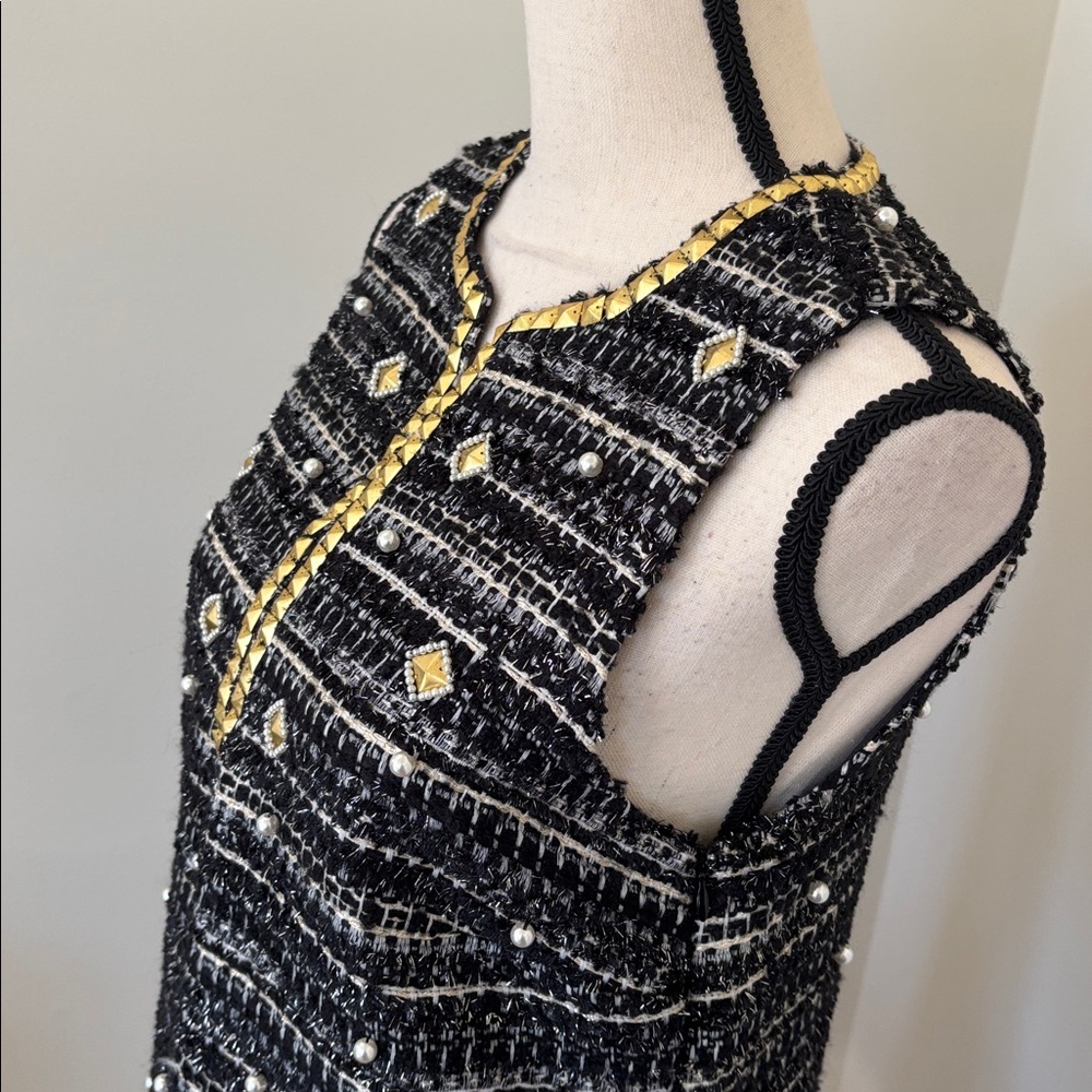 Rachel Zoe NWT Black and Gold and Pearl Sleeveless Dress Size 6 - Picture 5 of 5